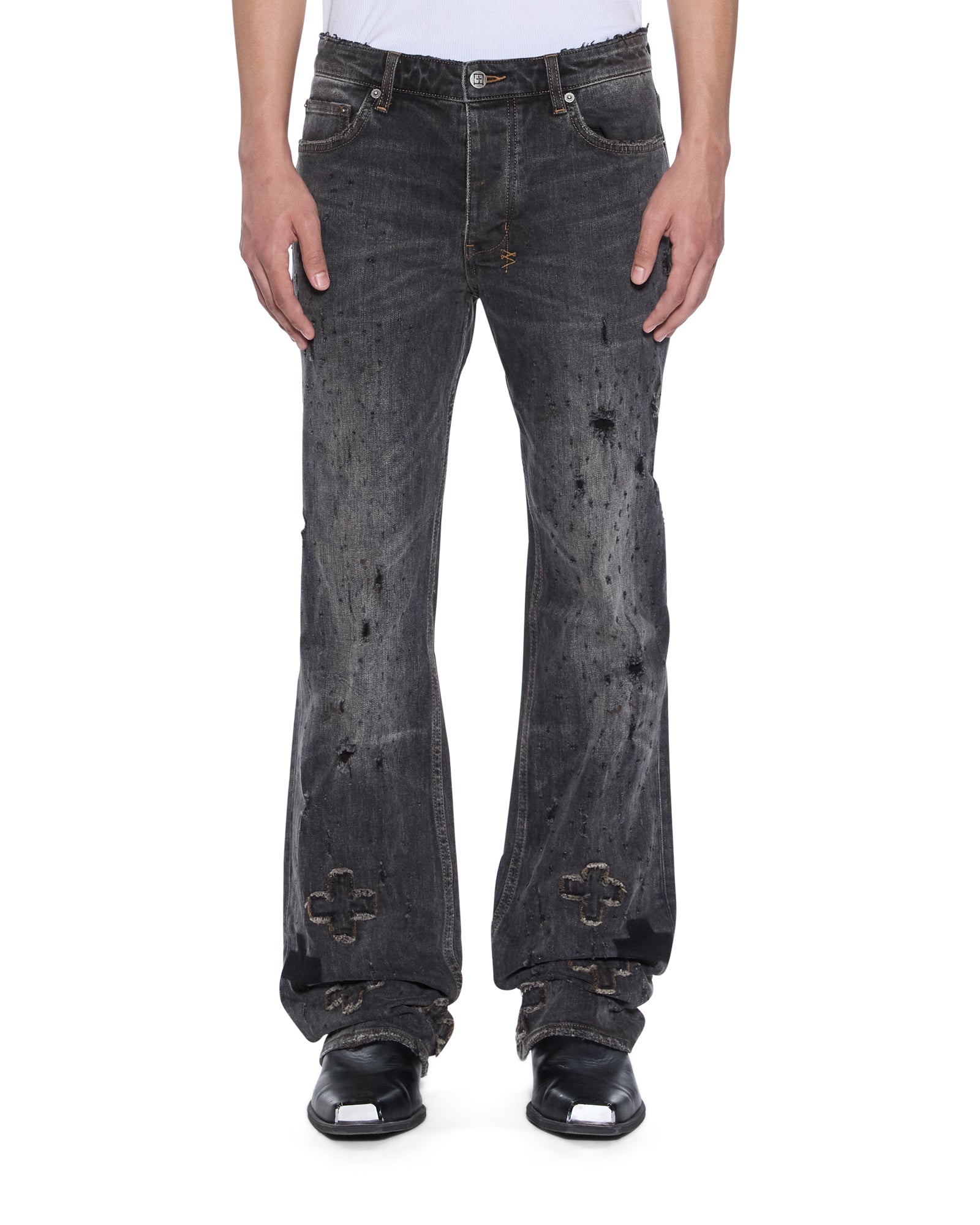 MENS  BRONKO ASHER BLACK SHOTGUN BOOTCUT DENIM JEANS