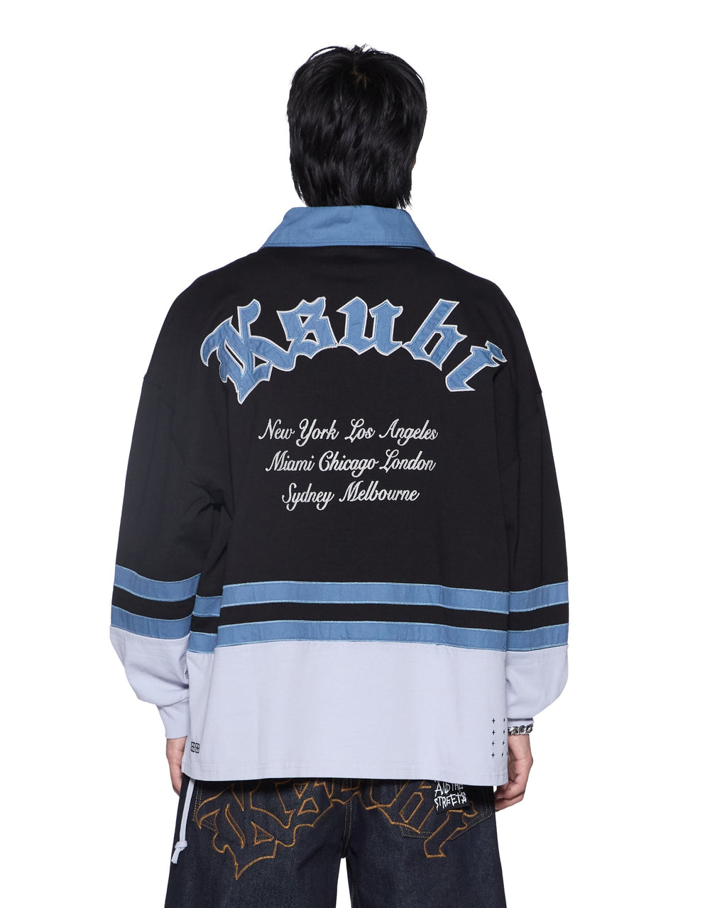 MENS IDOL LS RUGBY FADED BLACK FASHION TOPS