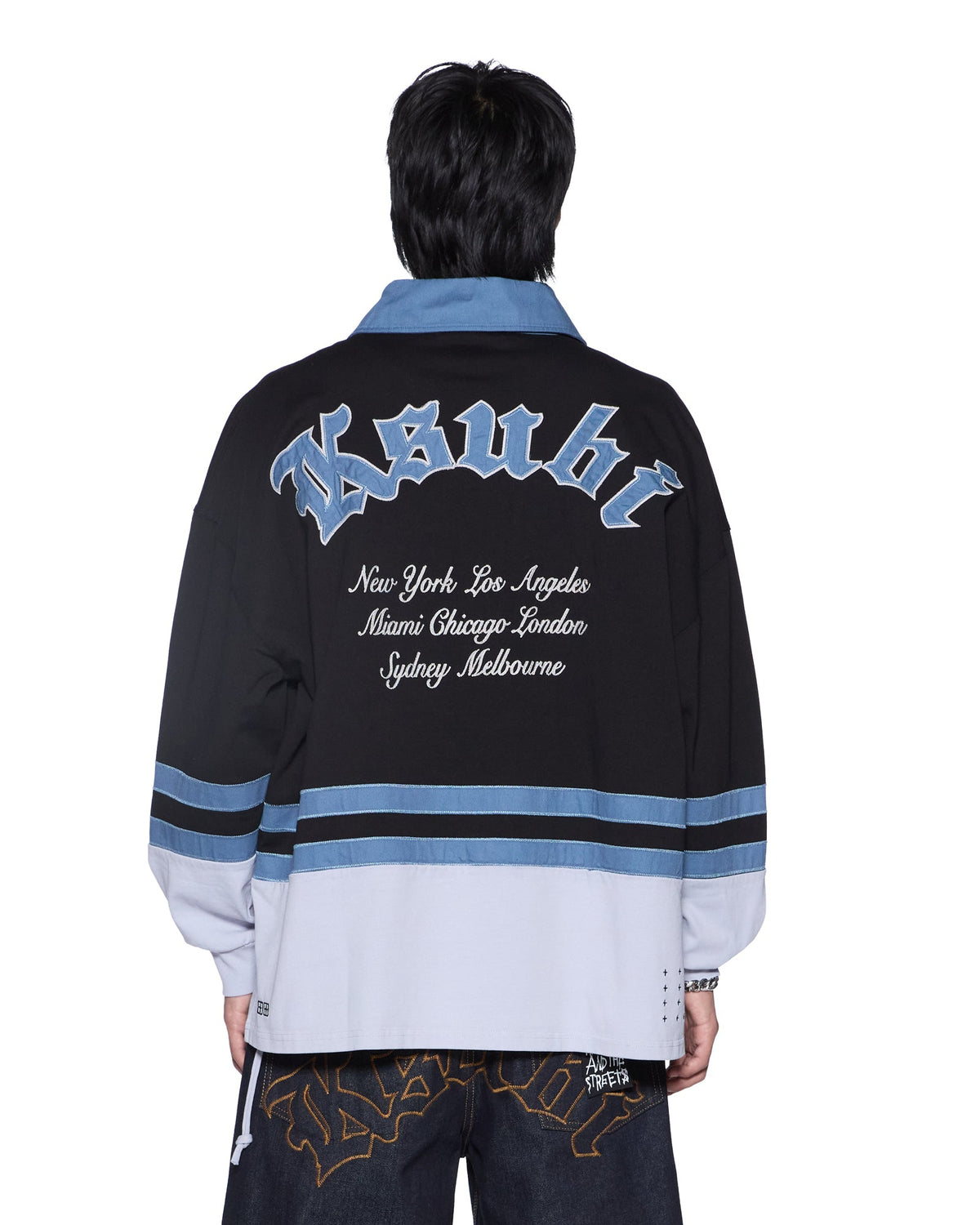 MENS IDOL LS RUGBY FADED BLACK FASHION TOPS