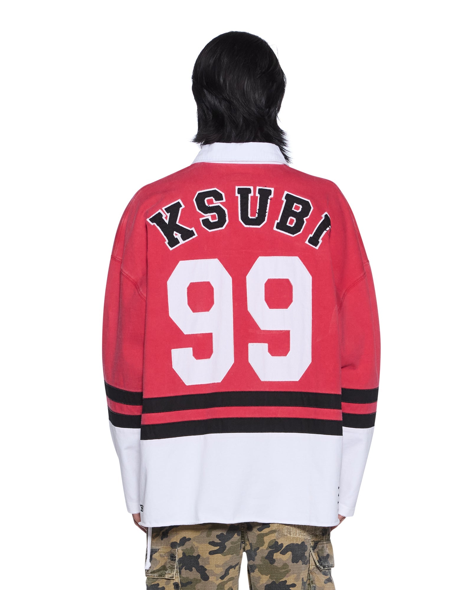 MENS  DUKE RUGBY LS JERSEY RED OVERSIZED FASHION TOPS