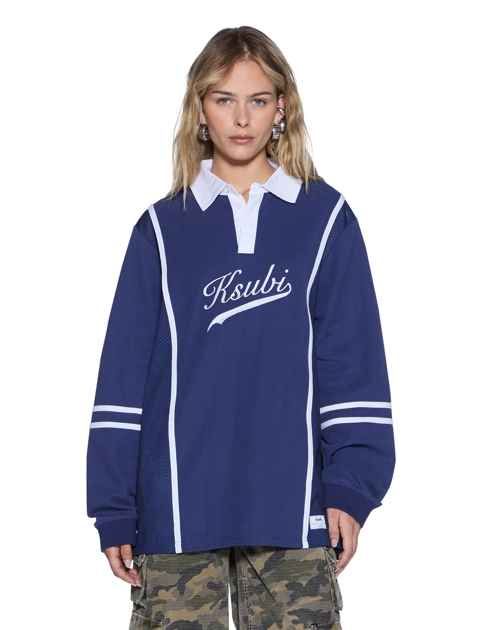 WOMENS PLAYOFF LS POLO JERSEY NAVY FASHION TOPS
