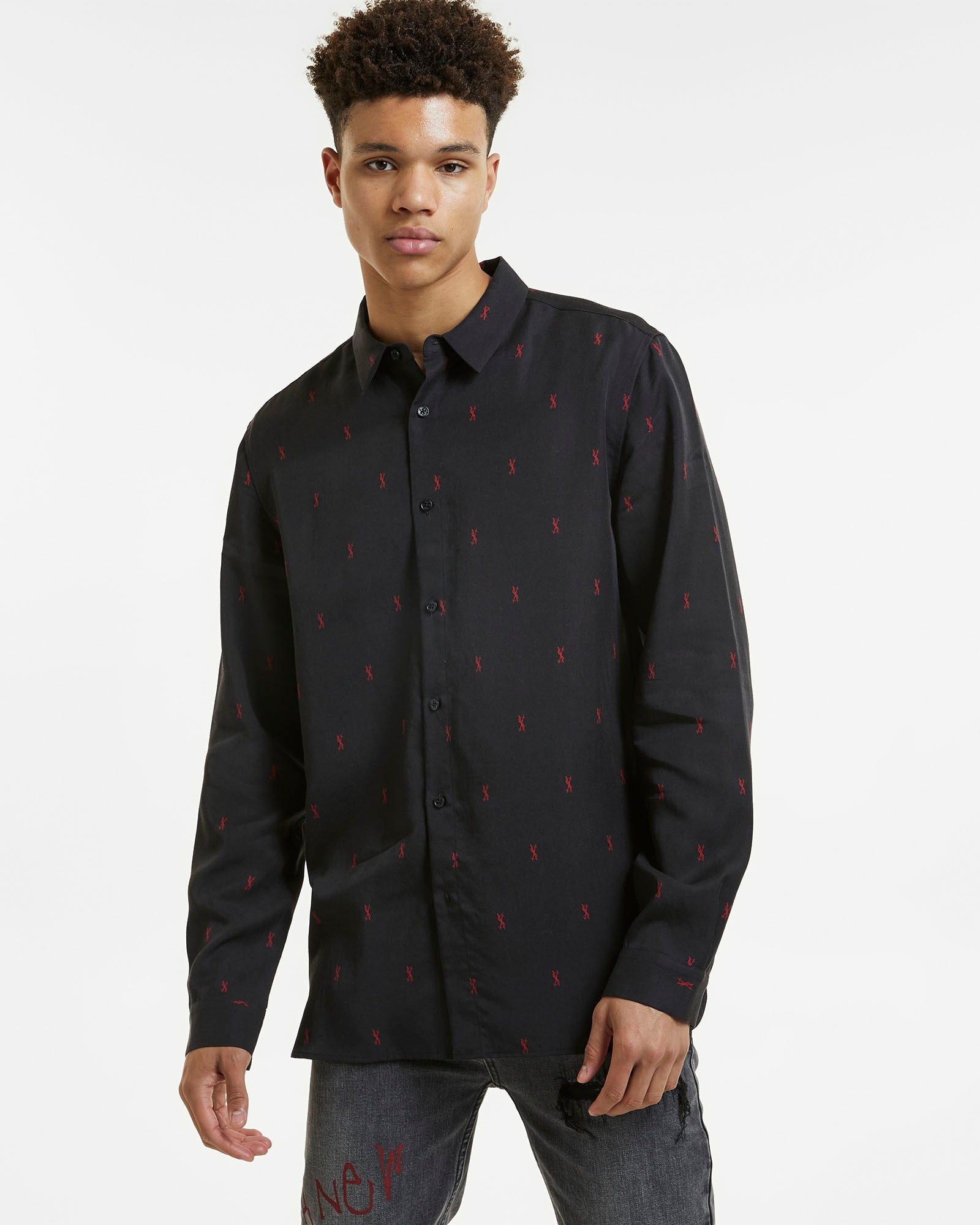 KASH LS SHIRT BLACK RED