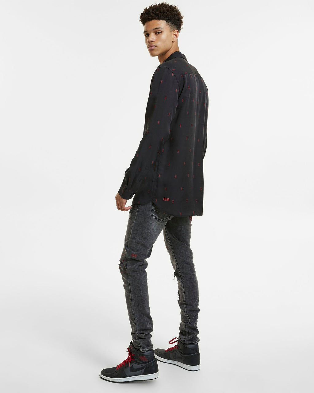 MENS KASH LS SHIRT BLACK RED SHIRTS