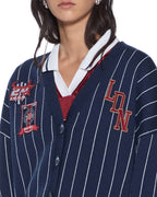 WOMENS DEAN CARDIGAN NAVY PINSTRIPE KNITWEAR