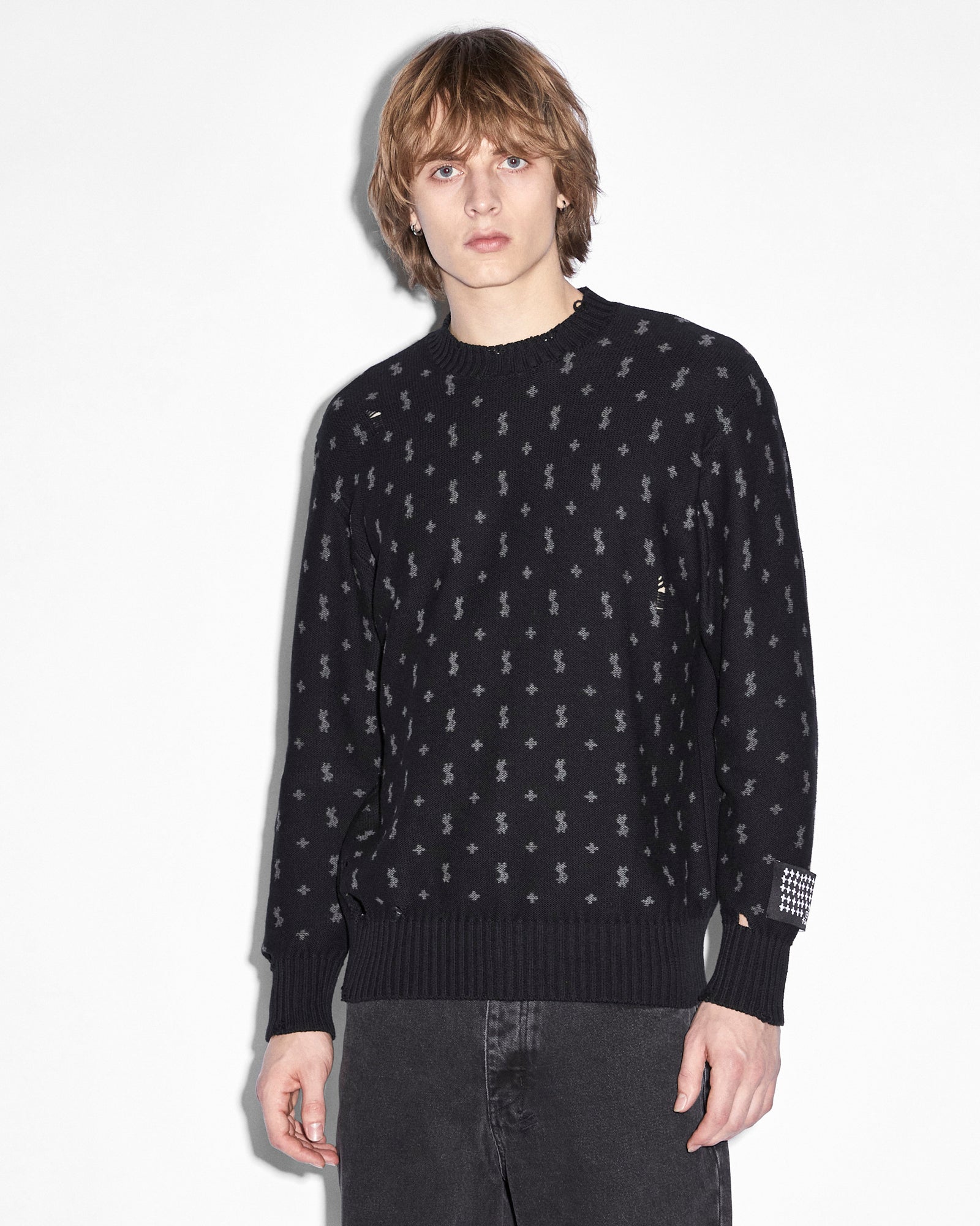 MENS ALLSTAR KNIT CREW BLACK REGULAR KNITWEAR