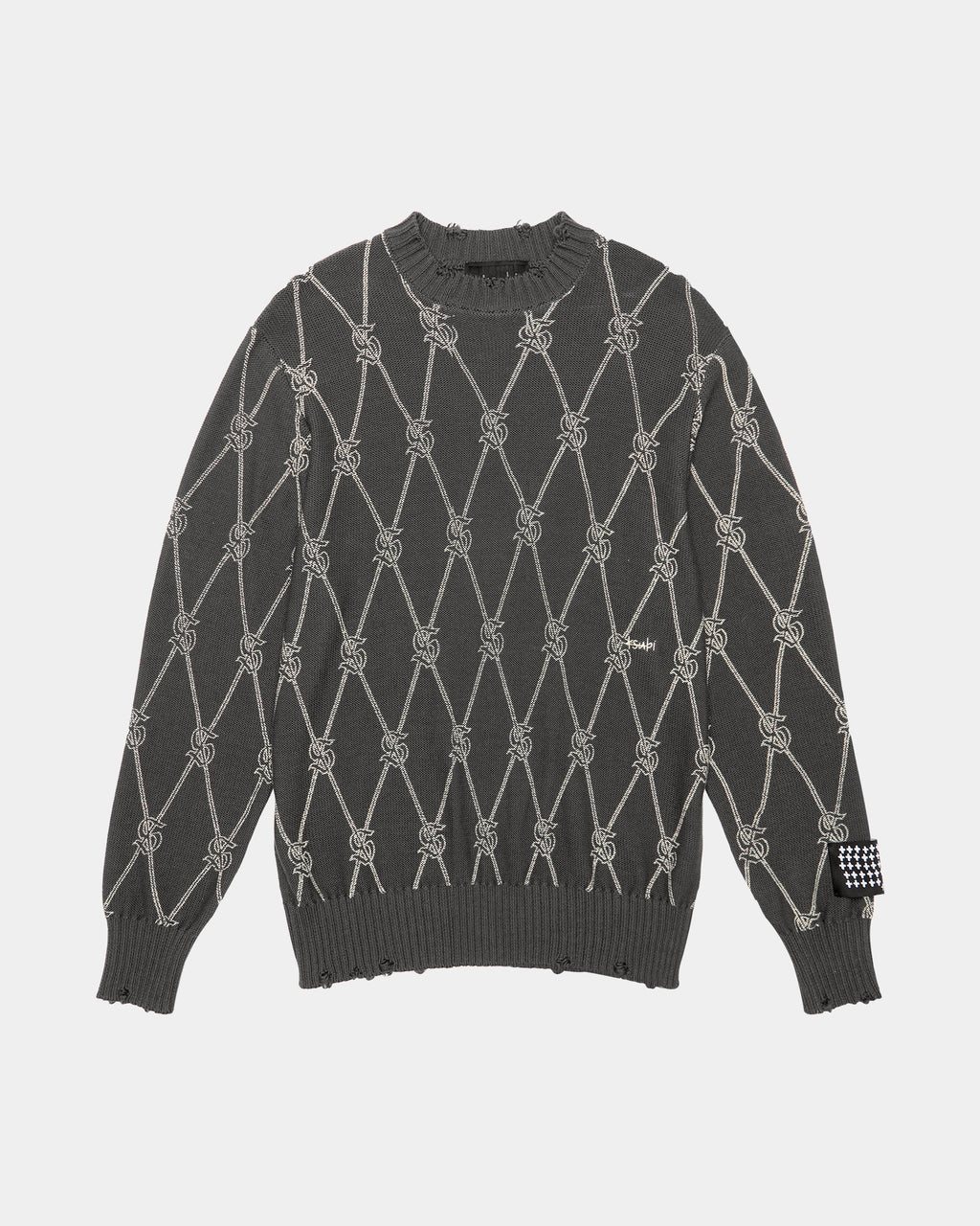 MENS DIAMOND DOLLAR KNIT CREW GREY KNITWEAR