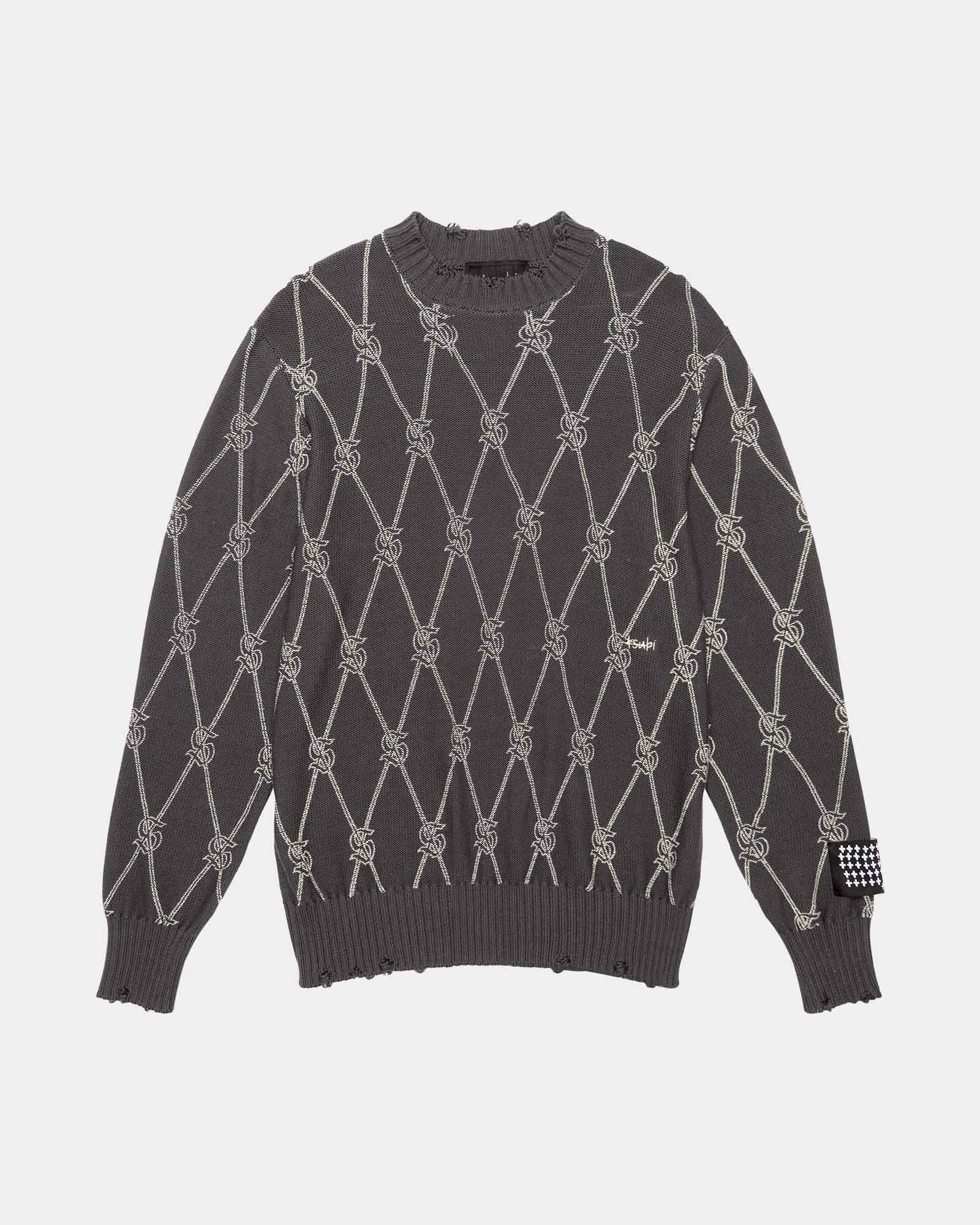 MENS  DIAMOND DOLLAR KNIT CREW GREY REGULAR KNITWEAR