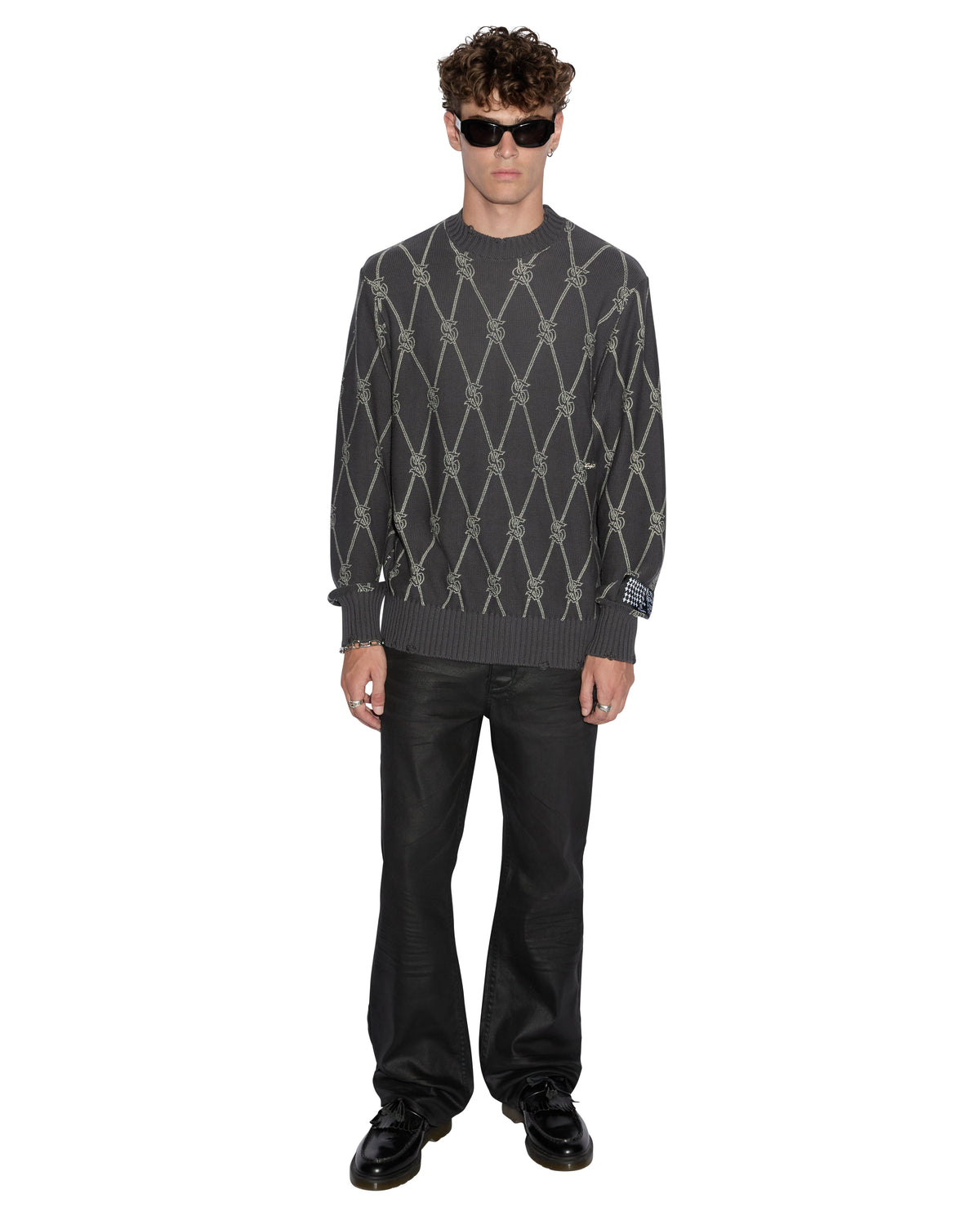 MENS DIAMOND DOLLAR KNIT CREW GREY KNITWEAR
