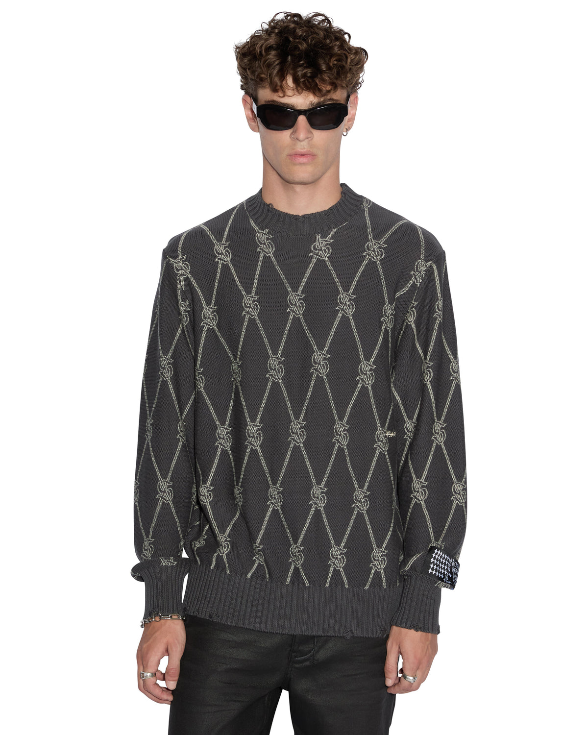 MENS DIAMOND DOLLAR KNIT CREW GREY KNITWEAR