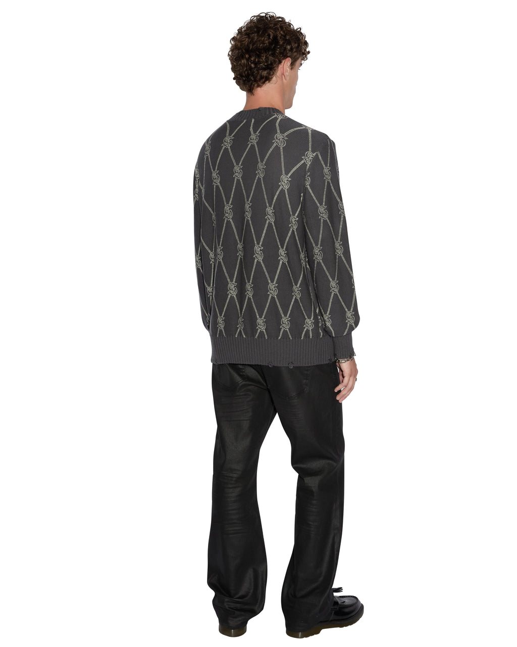 MENS DIAMOND DOLLAR KNIT CREW GREY KNITWEAR