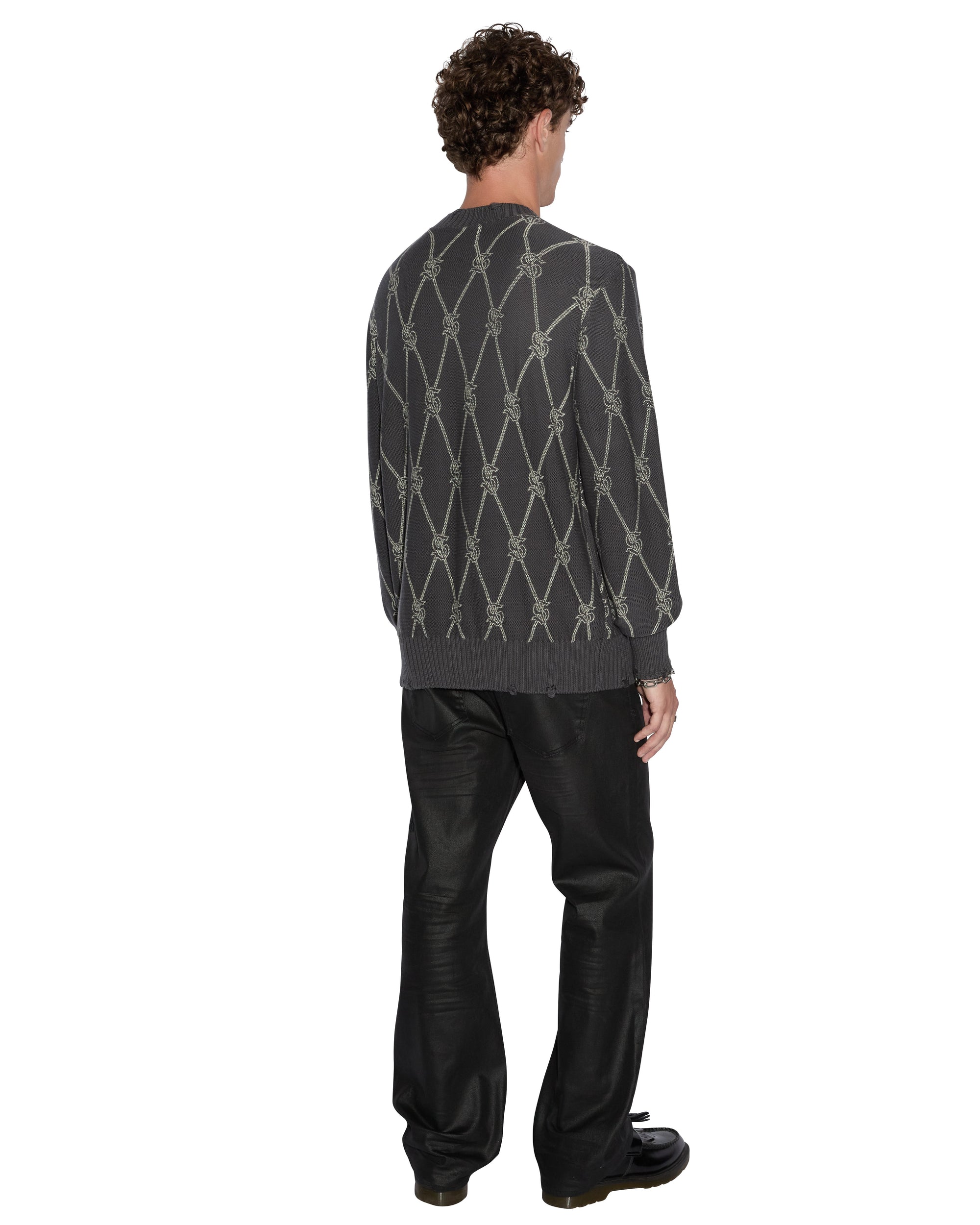 MENS  DIAMOND DOLLAR KNIT CREW GREY REGULAR KNITWEAR