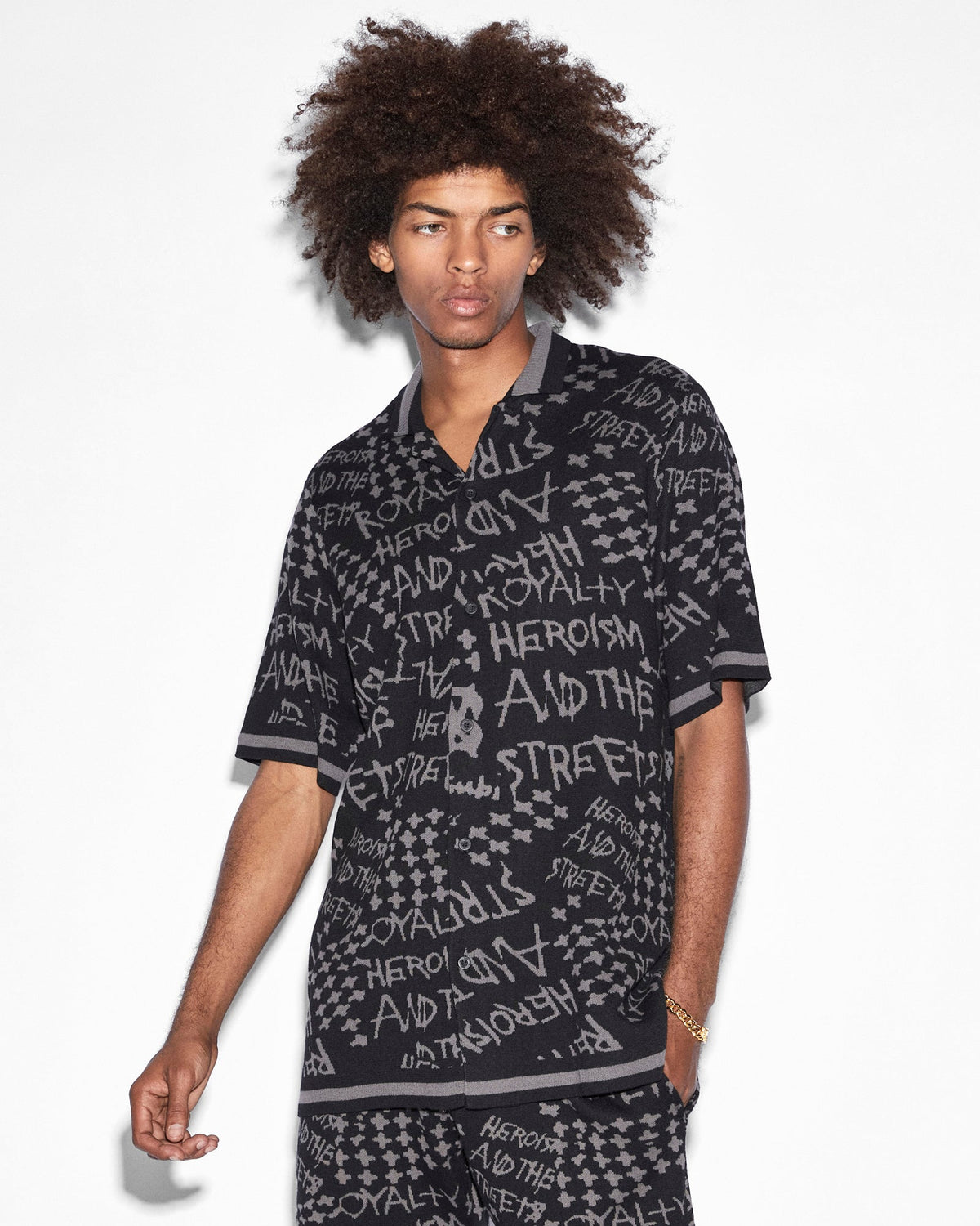 MENS HEROISM KNIT RESORT SS SHIRT BLACK SHIRTS