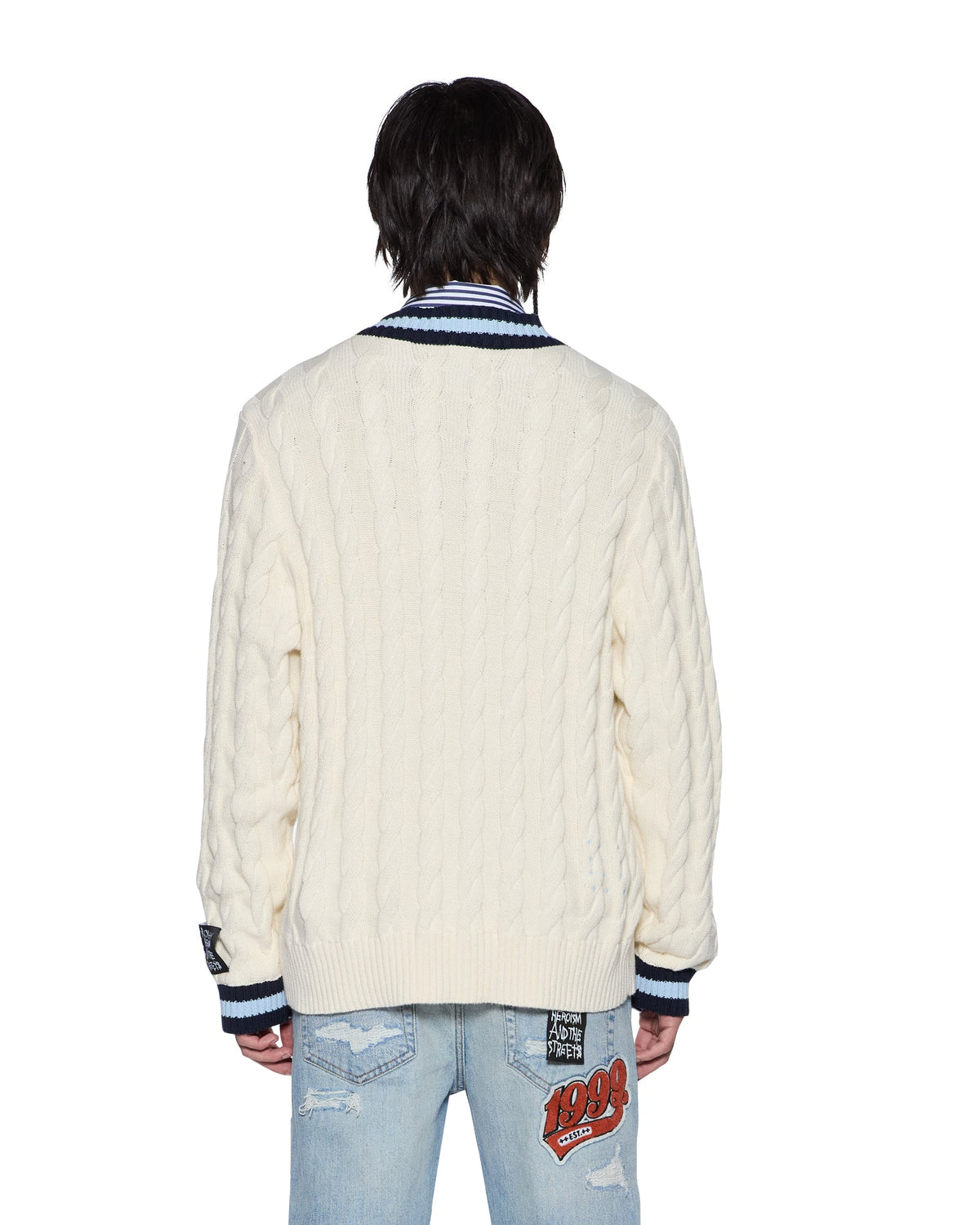 PRINCETON CABLE KNIT V NECK VINTAGE WHITE