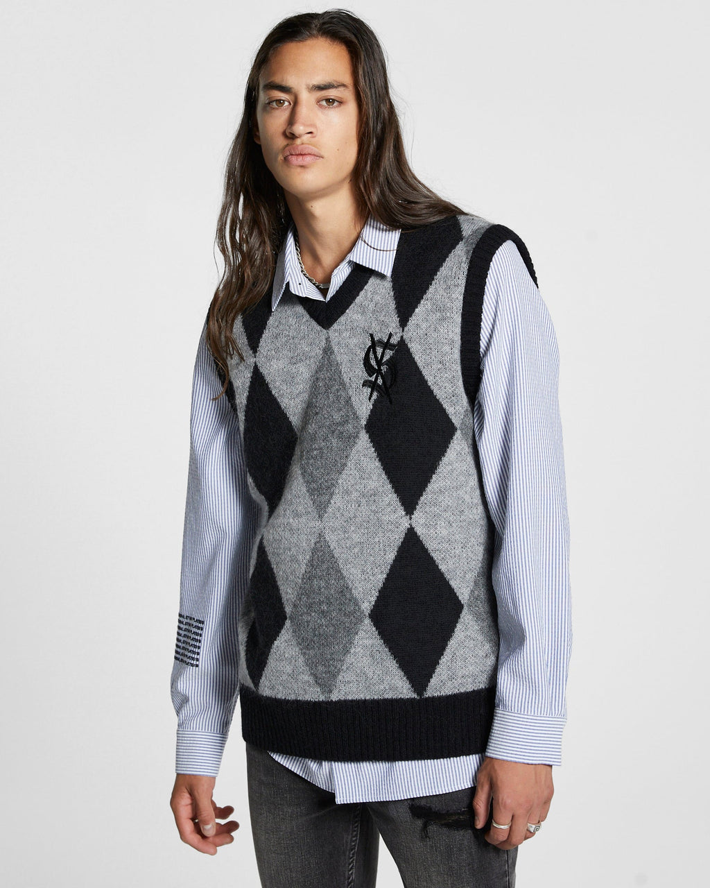 Mens Old Dollar Vest Grey Regular Knitwear - Grey