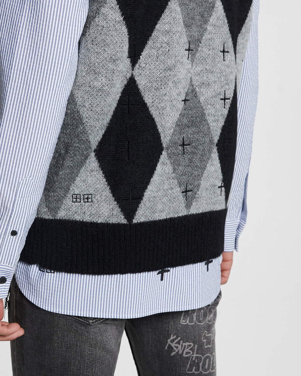 Mens Old Dollar Vest Grey Regular Knitwear - Grey