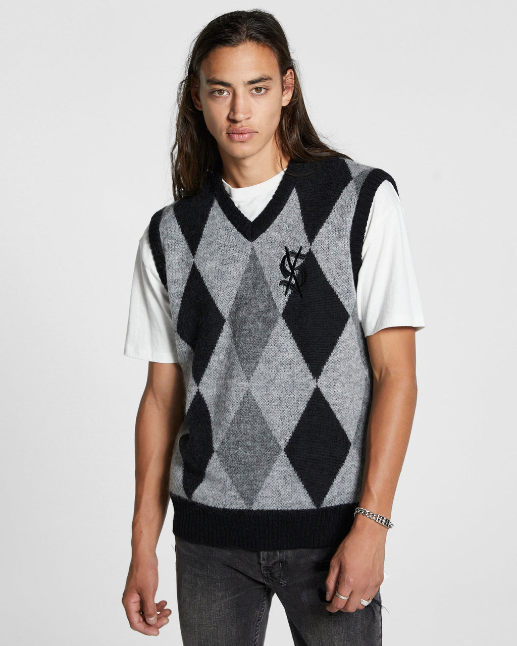 Mens Old Dollar Vest Grey Regular Knitwear - Grey
