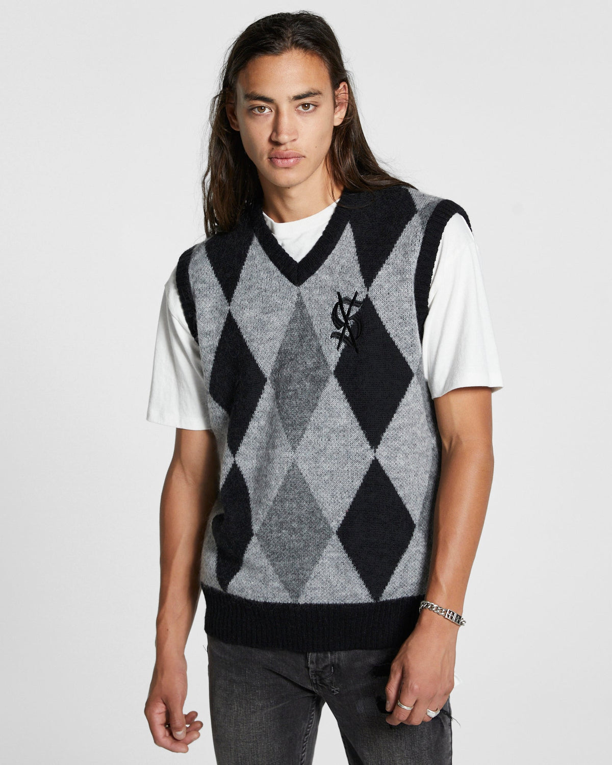 Mens Old Dollar Vest Grey Regular Knitwear - Grey