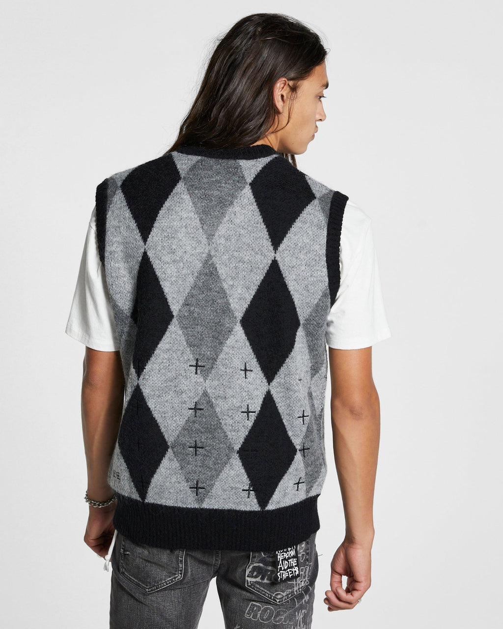Mens Old Dollar Vest Grey Regular Knitwear - Grey