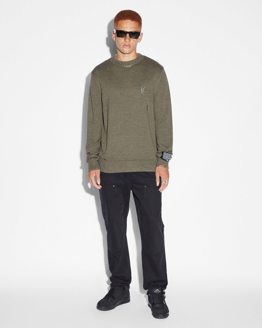 Mens Vintage Dollar Knit Crew Surplus Regular Knitwear - Green