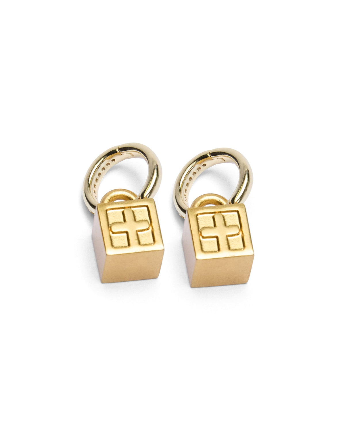 KRYSTAL BOX CROSS HUGGIE EARINGS GOLD