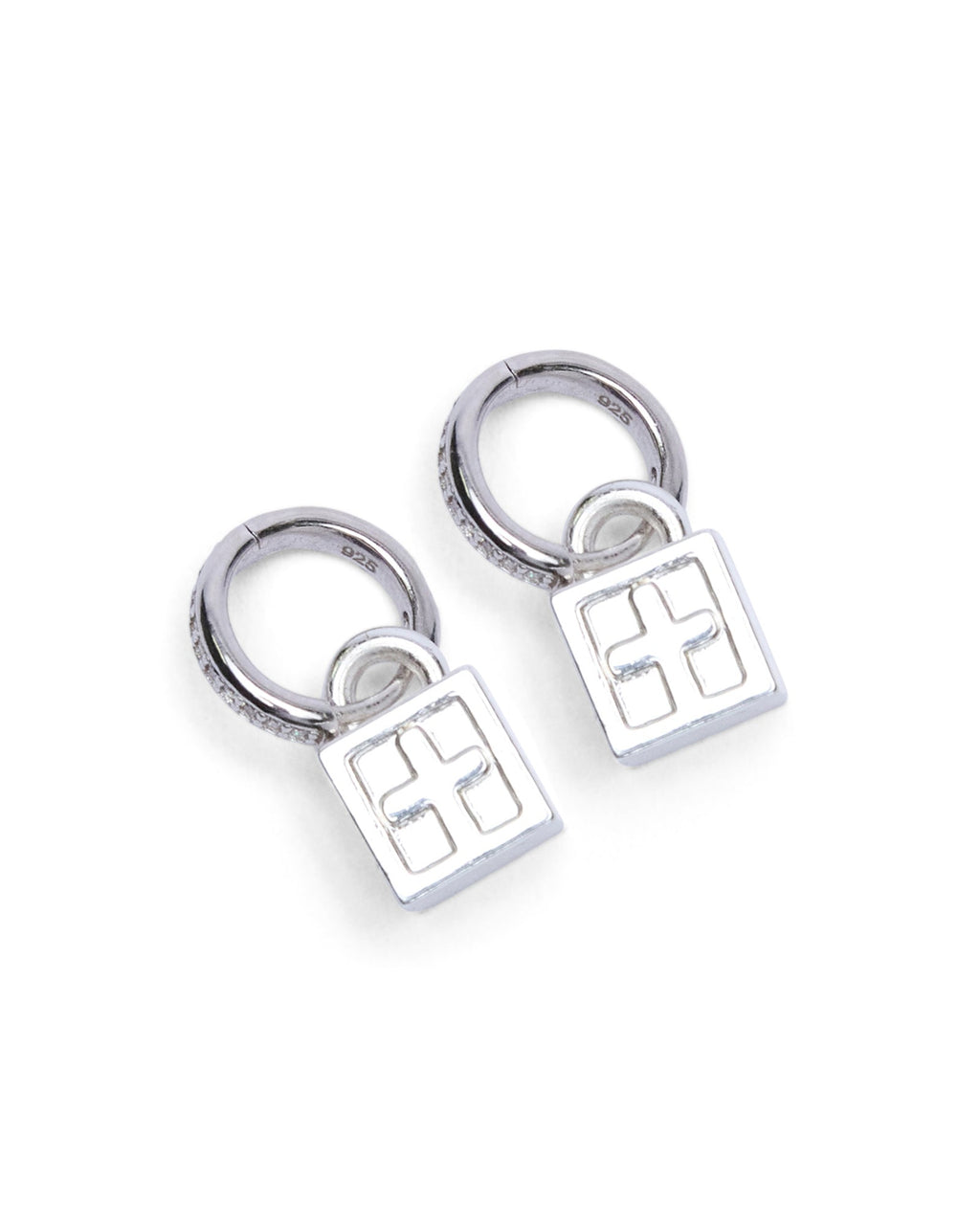 KRYSTAL BOX CROSS HUGGIE EARINGS SILVER JEWELLERY