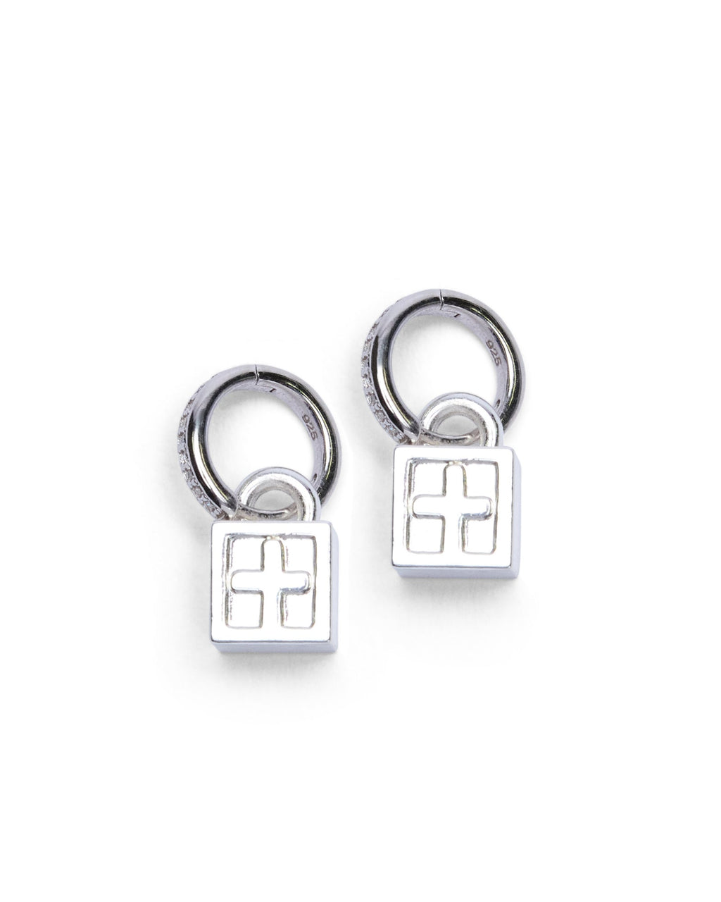 KRYSTAL BOX CROSS HUGGIE EARINGS SILVER JEWELLERY