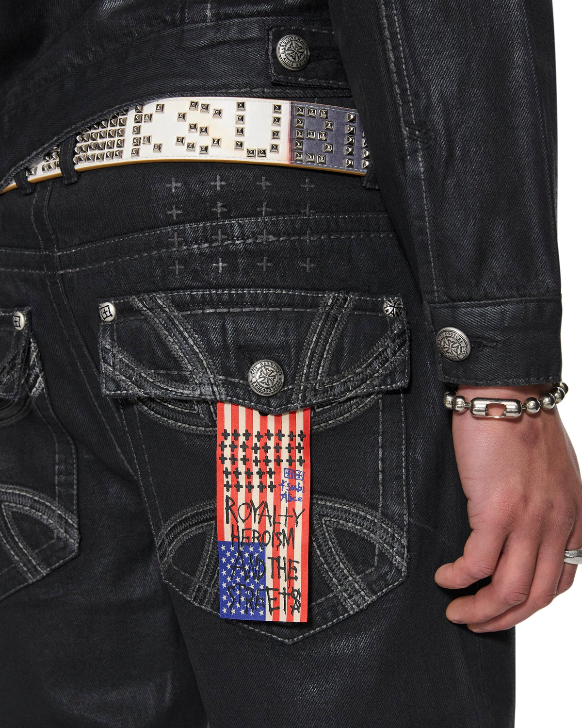KSUBI X ALICE HOLLYWOOD LEATHER STUDDED FLAG BELT