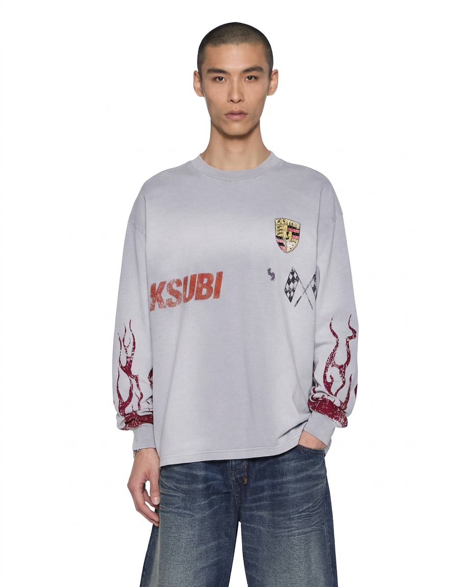 Mens Speedrat Ekcess Ls Tee Krete Oversized Tees - Grey