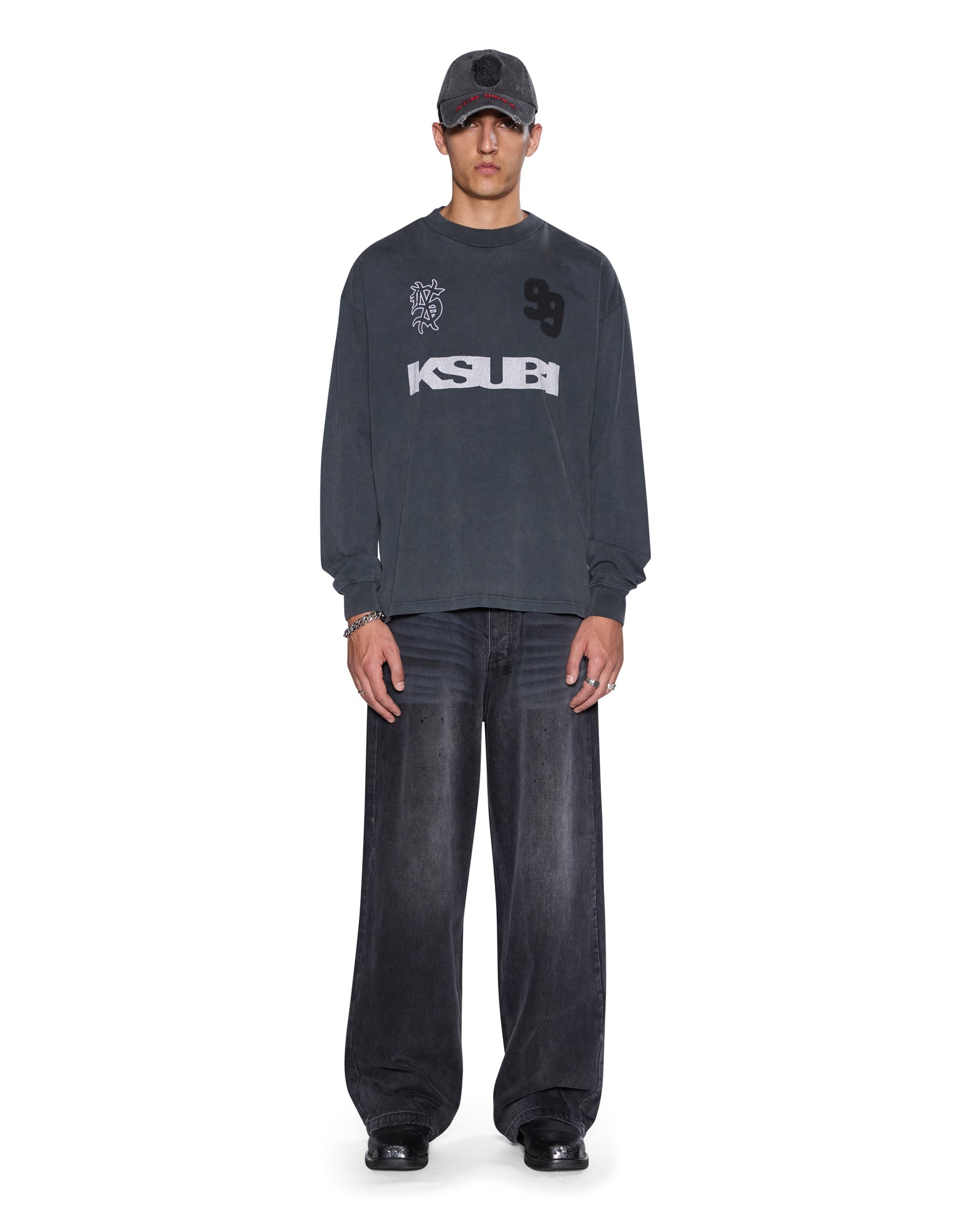 MENS  RUGGED EKCESS LS TEE BLASTED BLACK REGULAR TEES