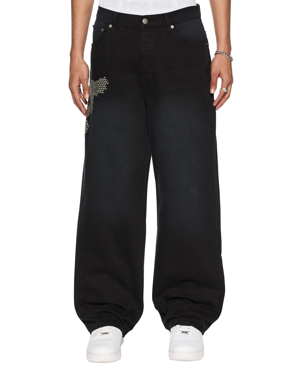 Mens Maxx Replica Eagle Baggy Denim Jeans - Black