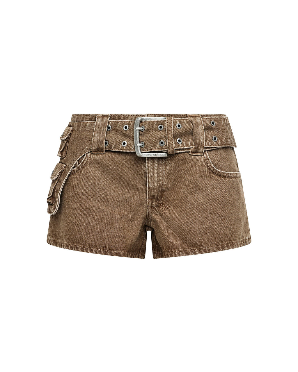 Womens Micro Short Belted Rider Brown Regular Walkshorts - Brown