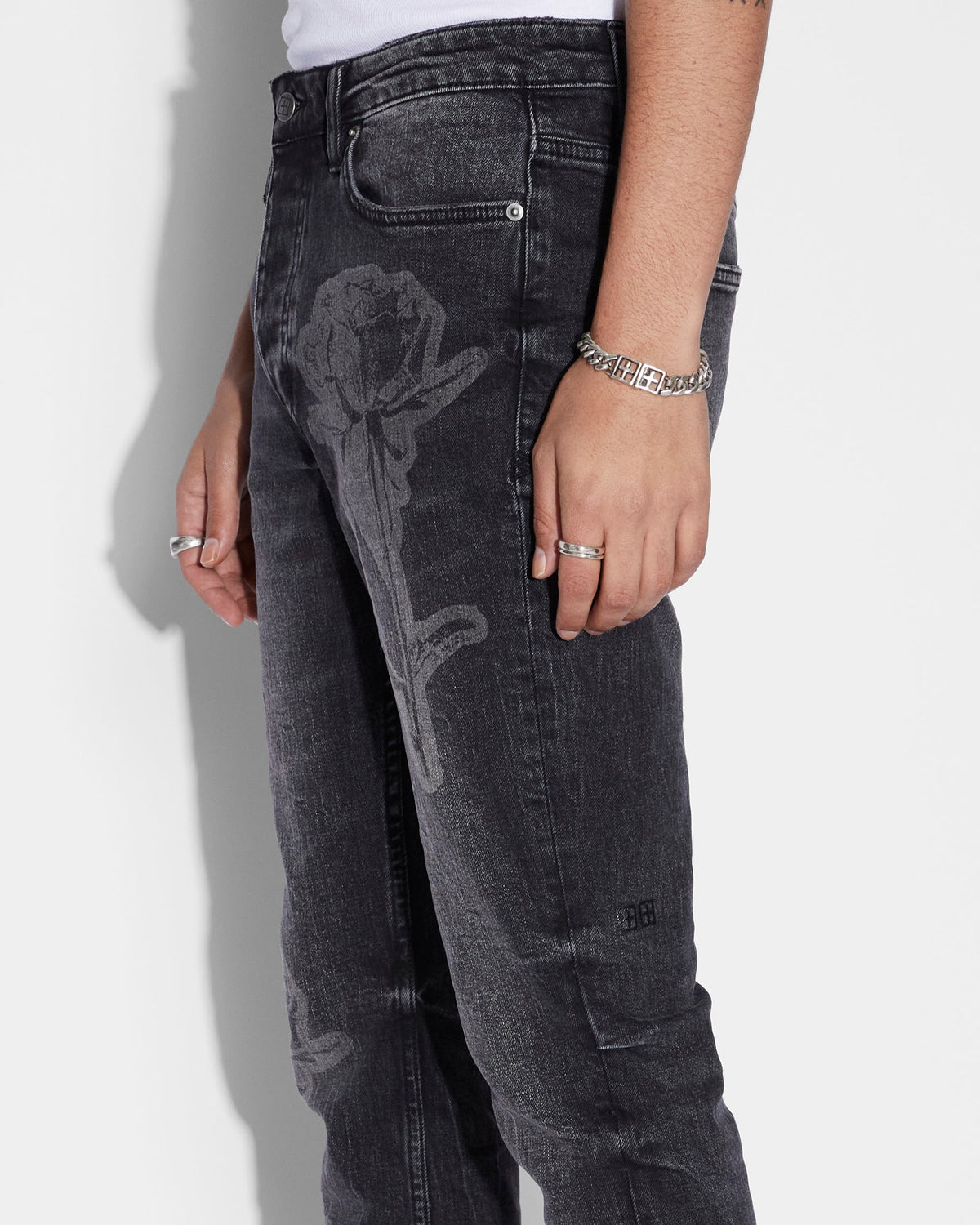 Mens Chitch Kut Out Black Slim Denim Jeans - Black