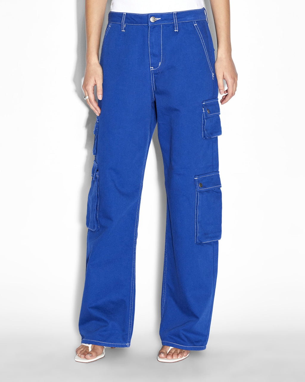 Womens Drill Cargo Cobalt Relaxed Pants - Blue