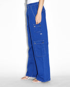 Womens Drill Cargo Cobalt Relaxed Pants - Blue