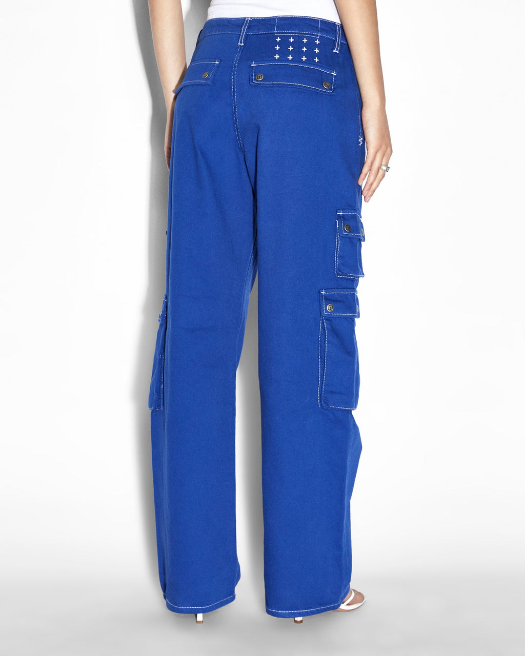 Womens Drill Cargo Cobalt Relaxed Pants - Blue