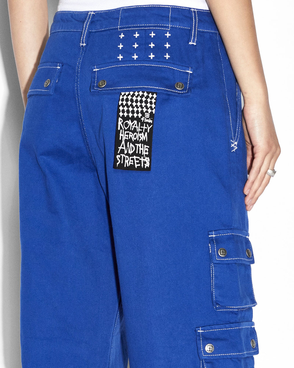 Womens Drill Cargo Cobalt Relaxed Pants - Blue