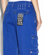 Womens Drill Cargo Cobalt Relaxed Pants - Blue