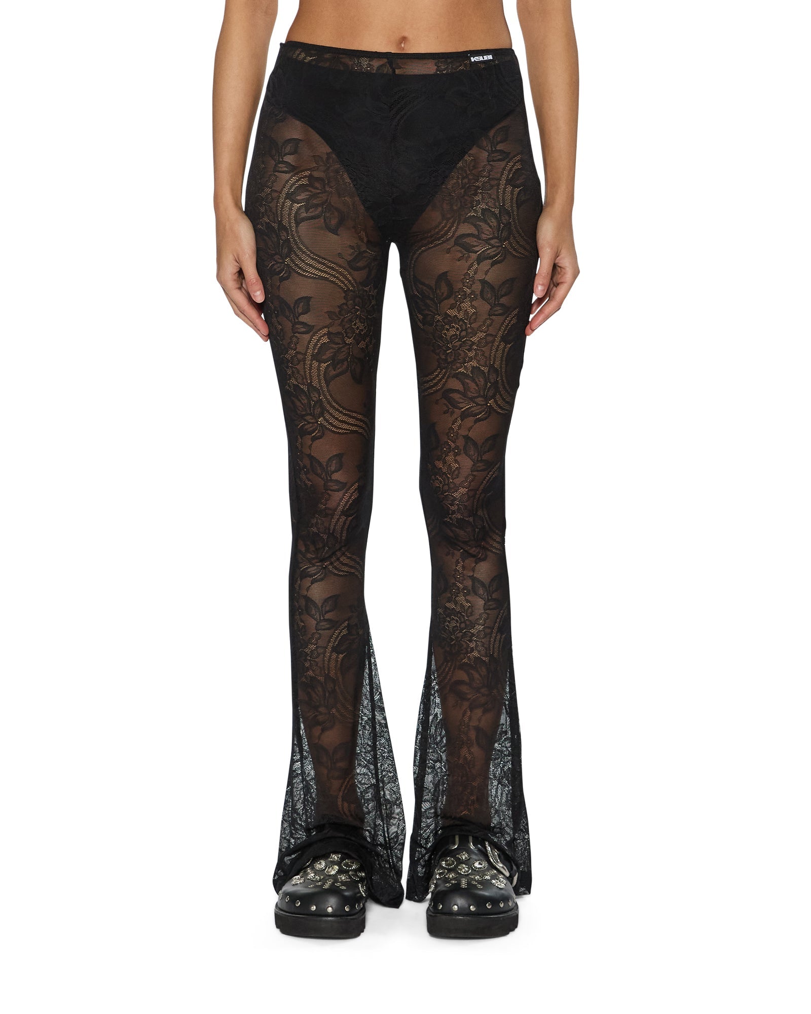 WOMENS  FLARE PANT BLACK LACE BOOTCUT PANTS