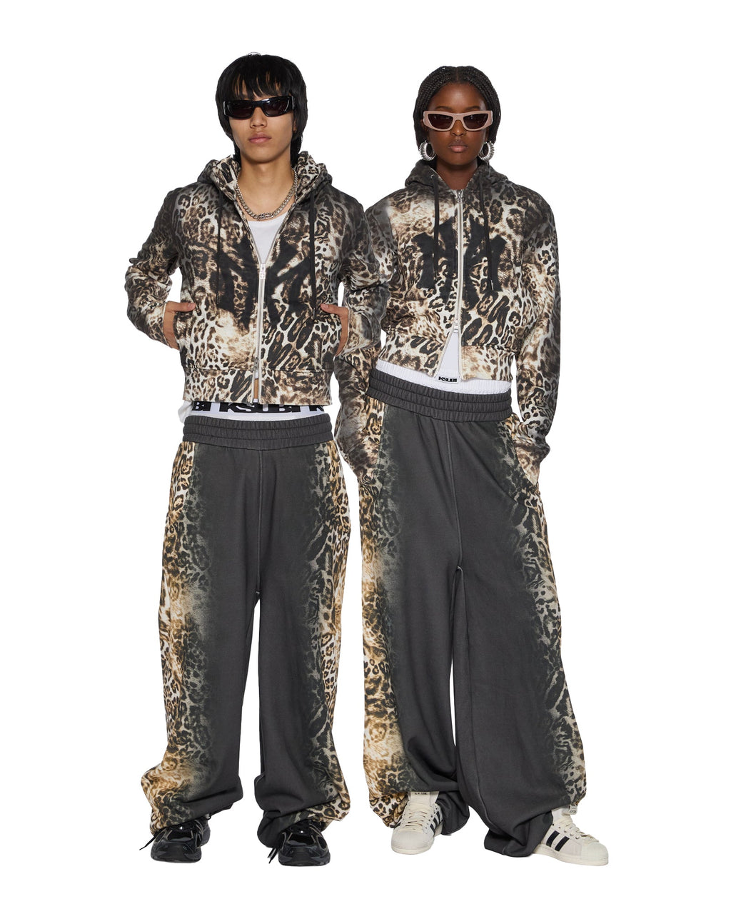 Womens Mowalola Trakpant Black Cheetah Wide Pants - Black
