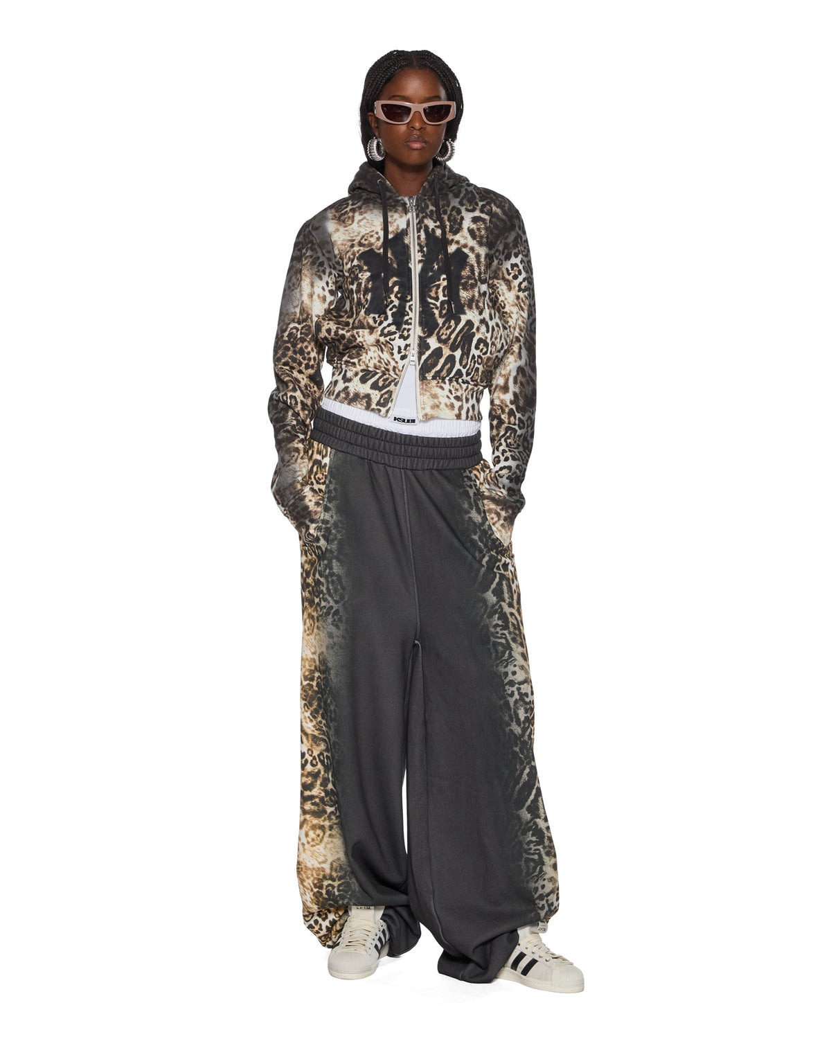 Womens Mowalola Trakpant Black Cheetah Wide Pants - Black
