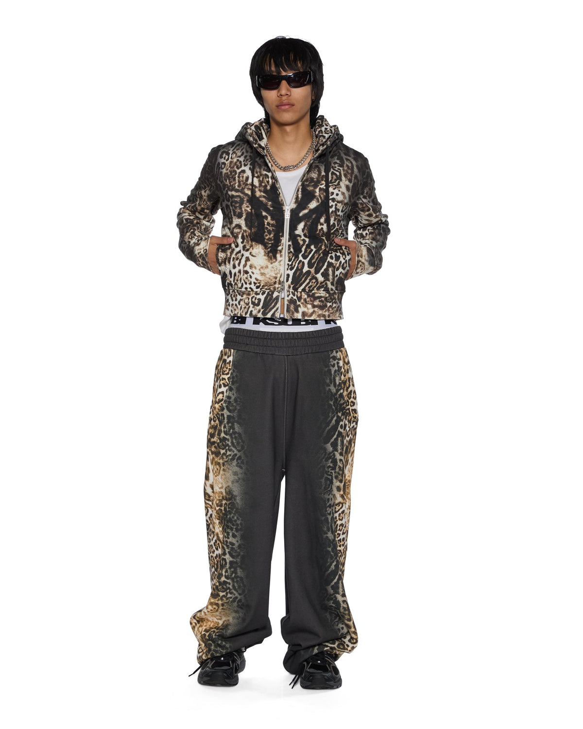 Womens Mowalola Trakpant Black Cheetah Wide Pants - Black