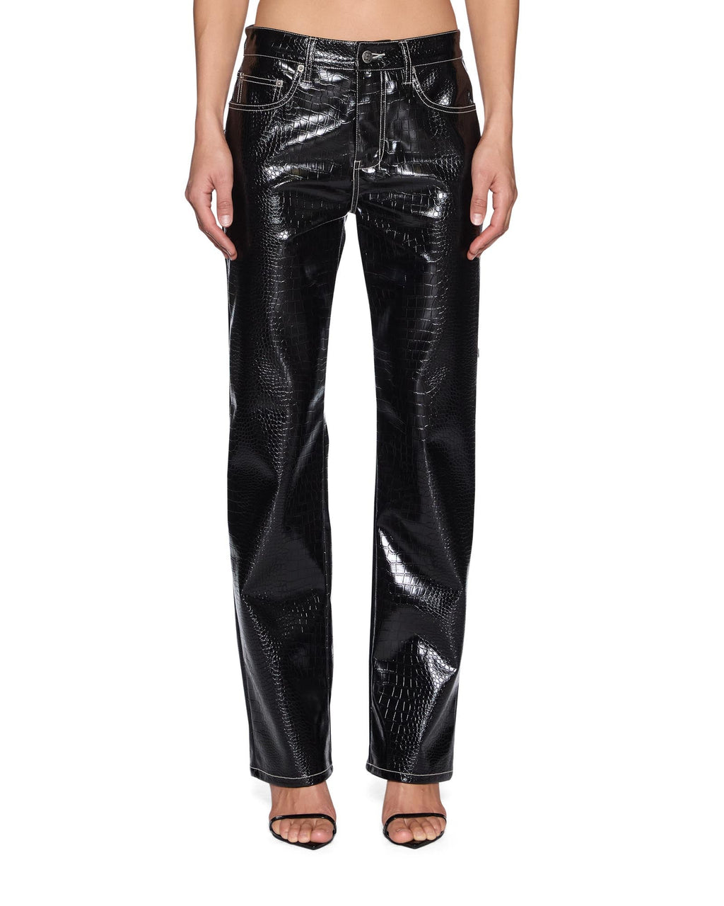 Womens Pinup Pant Patent Croc Black Straight Pants - Black