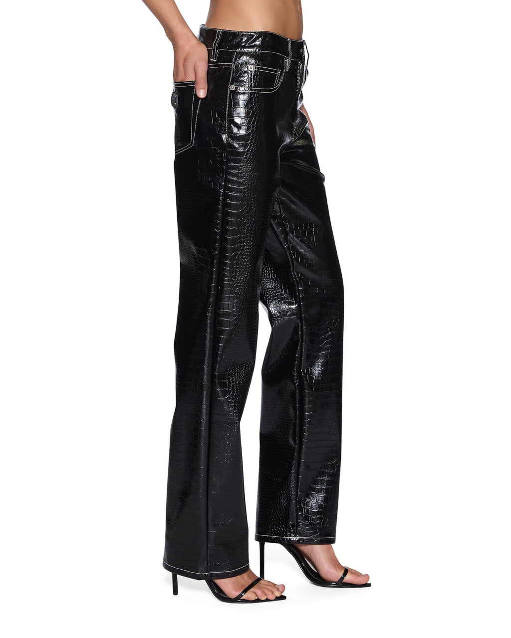 Womens Pinup Pant Patent Croc Black Straight Pants - Black