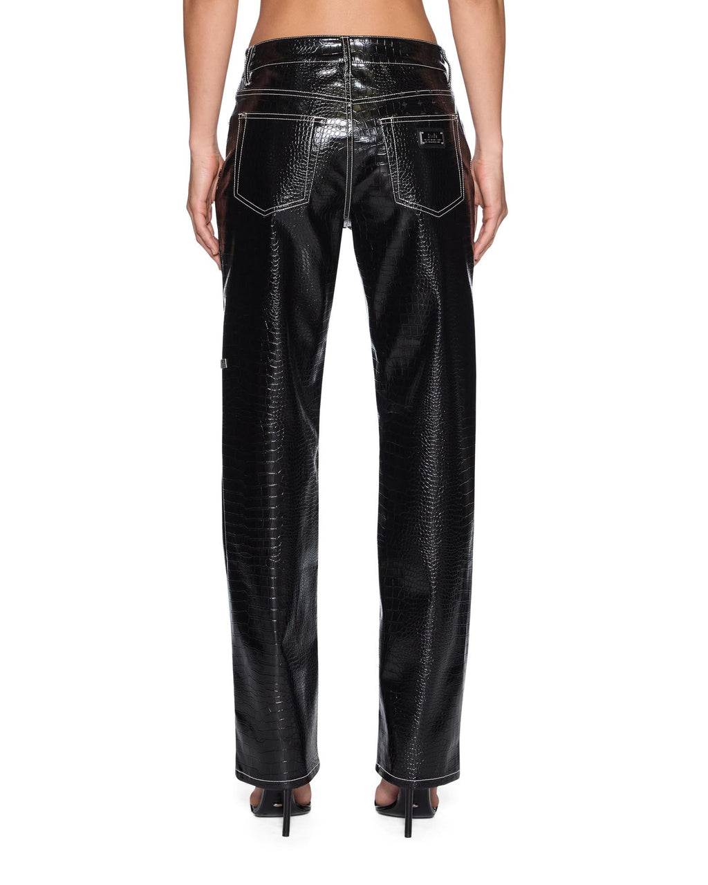 Womens Pinup Pant Patent Croc Black Straight Pants - Black