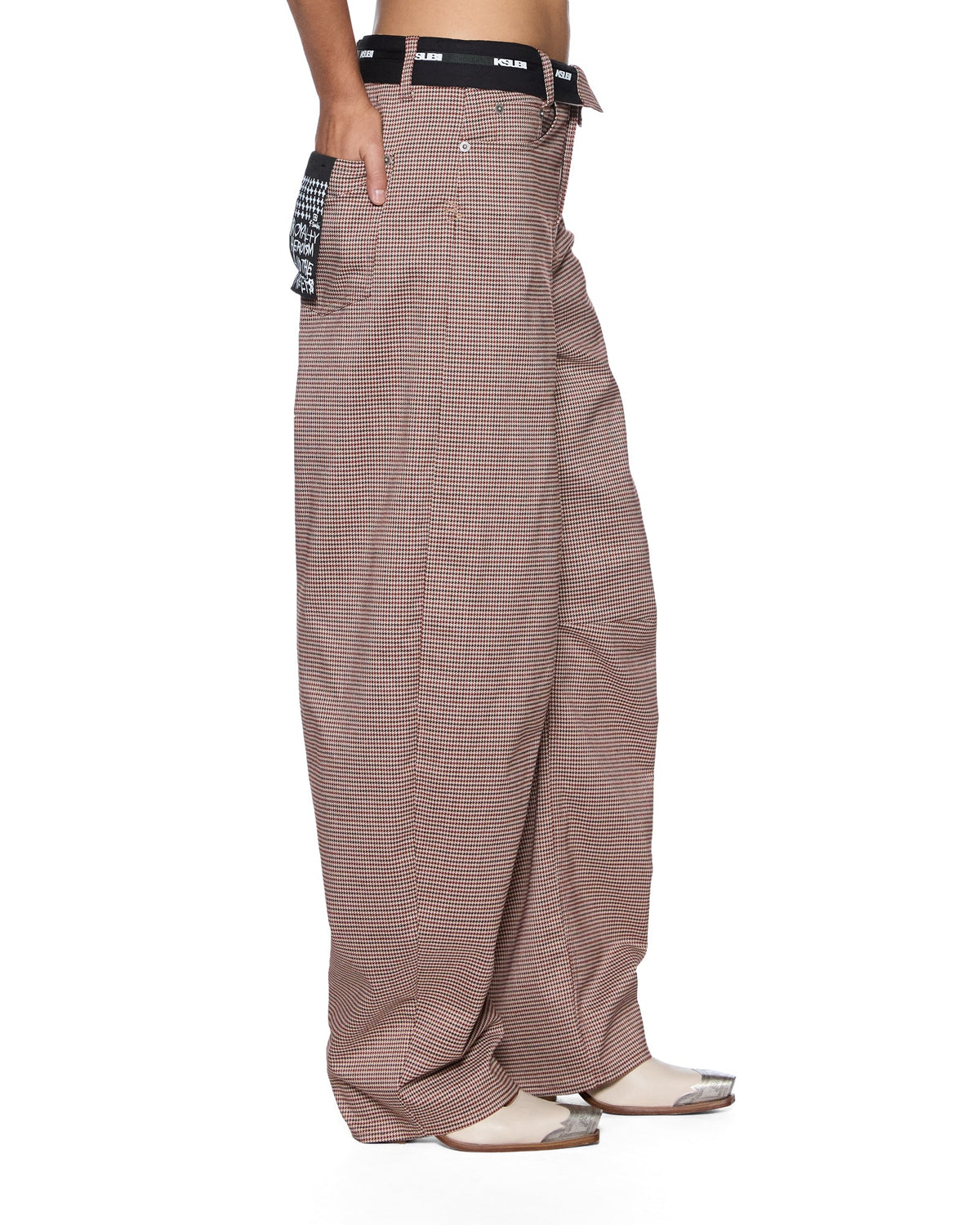 WOMENS BARREL TROUSER FLIP HOUNDSTOOTH PANTS