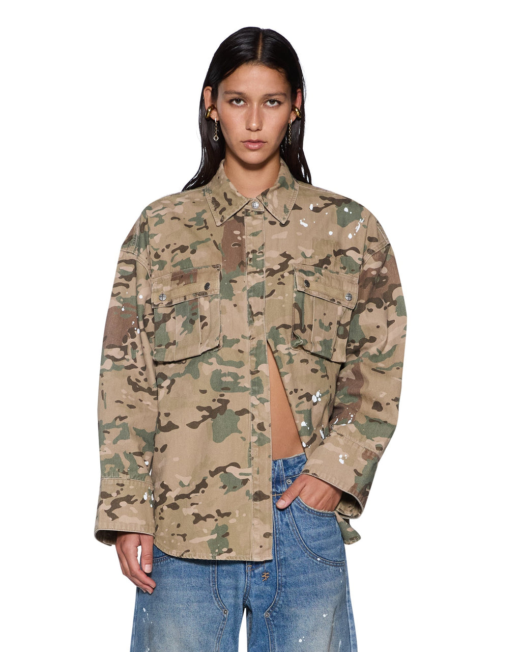 WOMENS ASTRA CARGO LS SHIRT WOODLAND CAMO SHIRTS