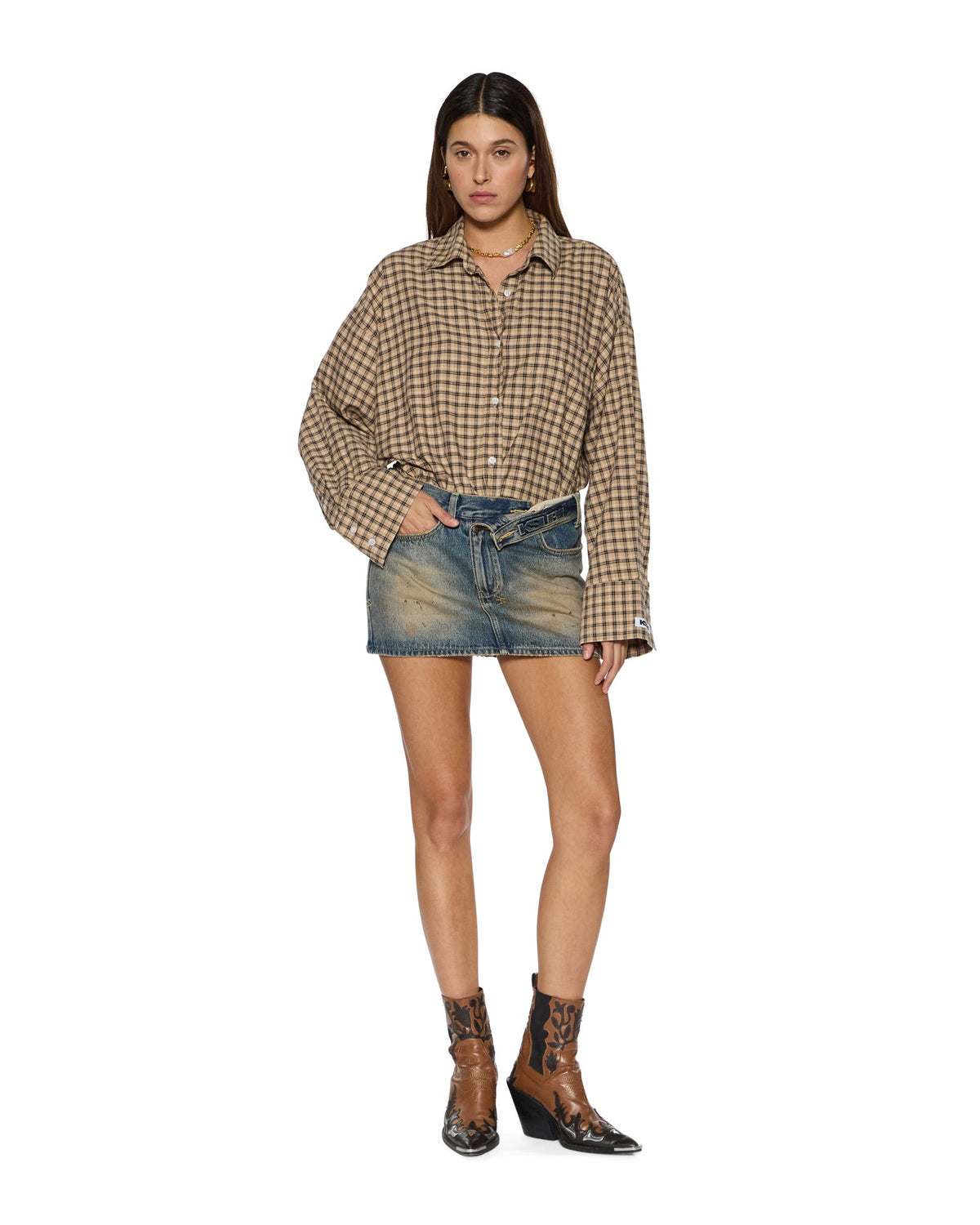 ASTRA LS SHIRT TAN PLAID