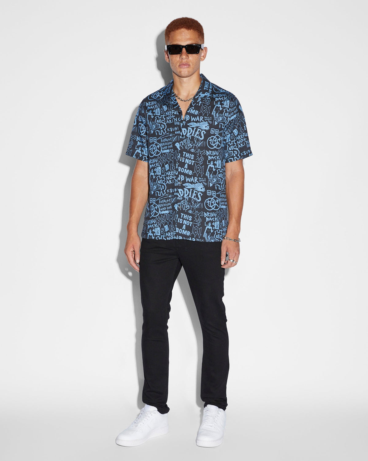 Mens Baddies Resort Ss Shirt Blue Regular Shirts - Blue