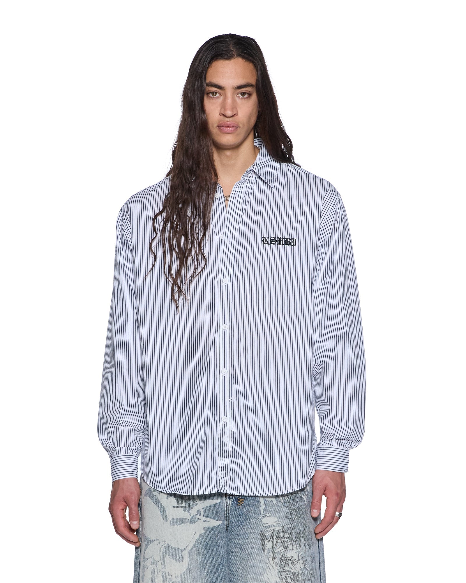 MENS  HAUNTED KSIGNATURE LS SHIRT BLACK STRIPE REGULAR SHIRTS