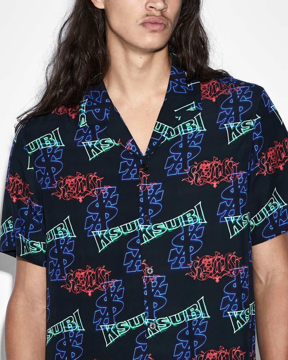 Mens Glow Resort Ss Shirt Black Regular Shirts - White
